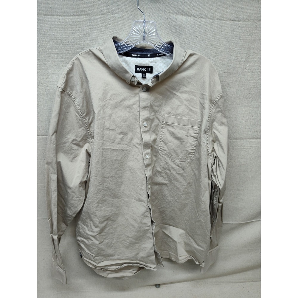 Rank 45 Mens XL Tan Khaki Long Sleeve Button Down Shirt Casual Pocket Solid